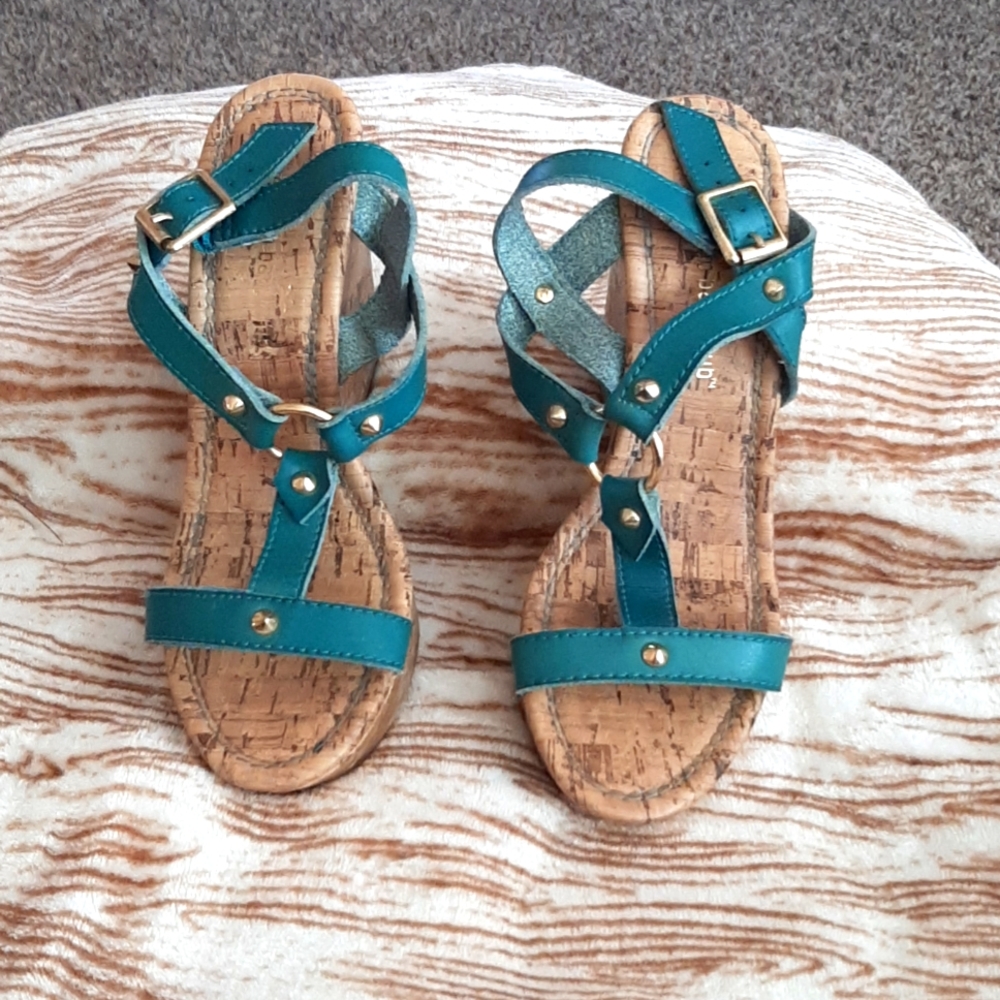Montego Bay Club teal blue wedge sandals.